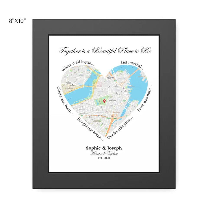 Custom Wall Art - Heart Shaped Single Location Map - ARTFULANE