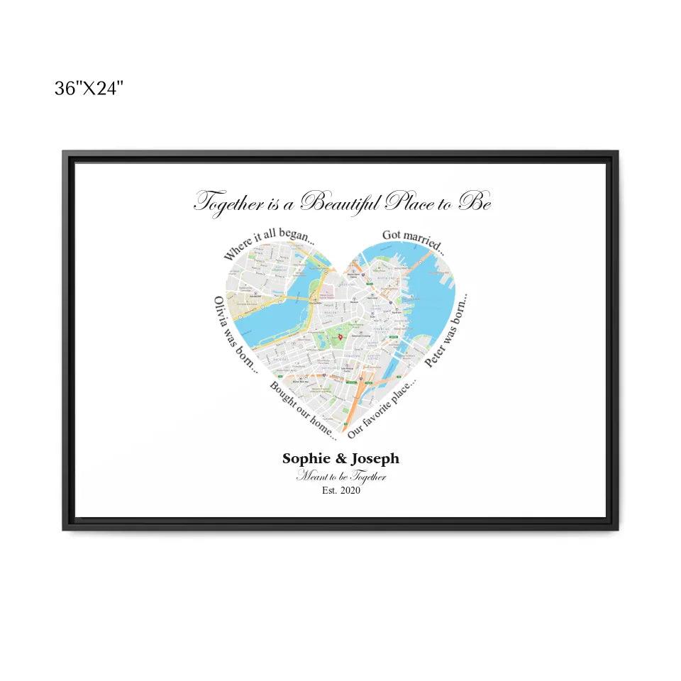 Custom Wall Art - Heart Shaped Single Location Map - ARTFULANE