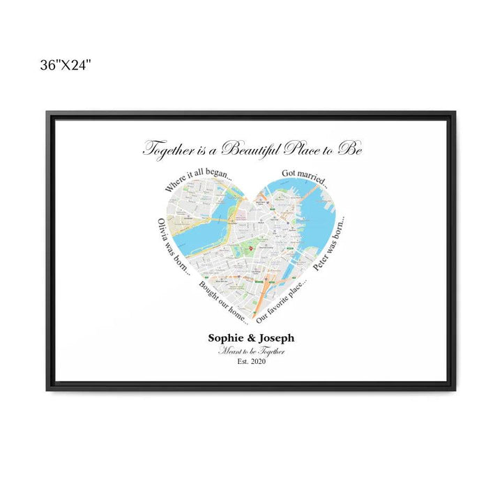 Custom Wall Art - Heart Shaped Single Location Map - ARTFULANE
