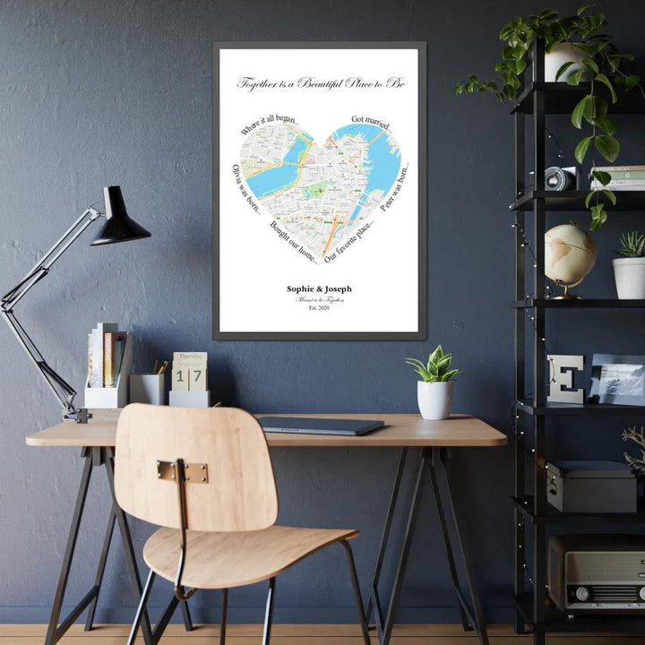 Custom Wall Art - Heart Shaped Single Location Map - ARTFULANE