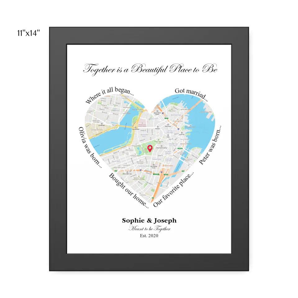 Custom Wall Art - Heart Shaped Single Location Map - ARTFULANE