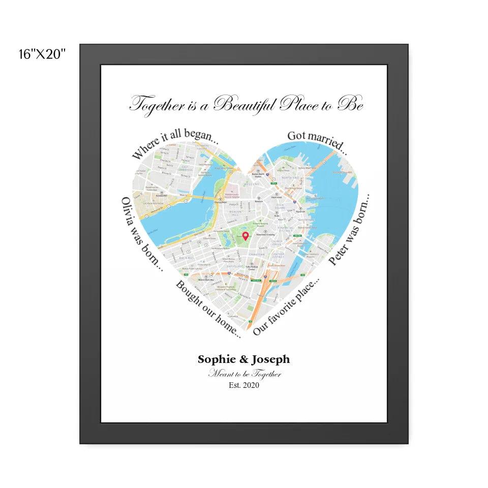 Custom Wall Art - Heart Shaped Single Location Map - ARTFULANE