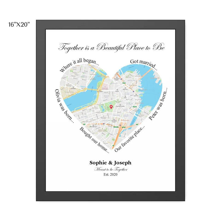 Custom Wall Art - Heart Shaped Single Location Map - ARTFULANE