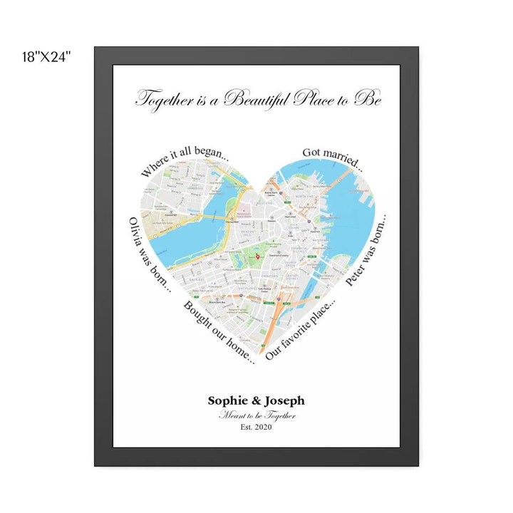 Custom Wall Art - Heart Shaped Single Location Map - ARTFULANE