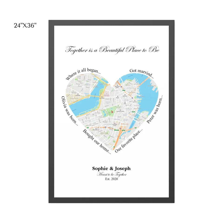 Custom Wall Art - Heart Shaped Single Location Map - ARTFULANE