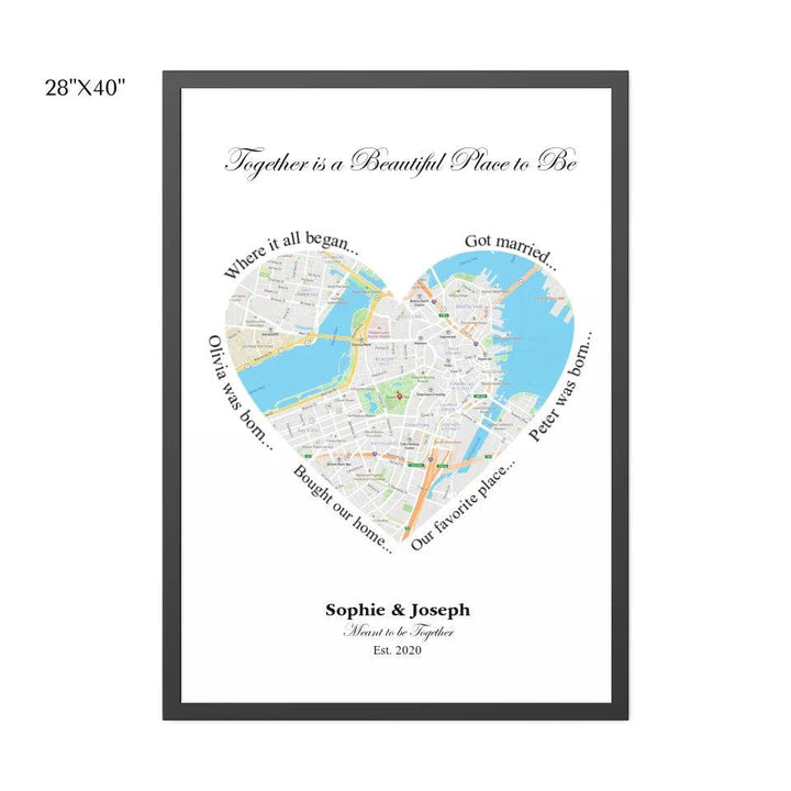 Custom Wall Art - Heart Shaped Single Location Map - ARTFULANE