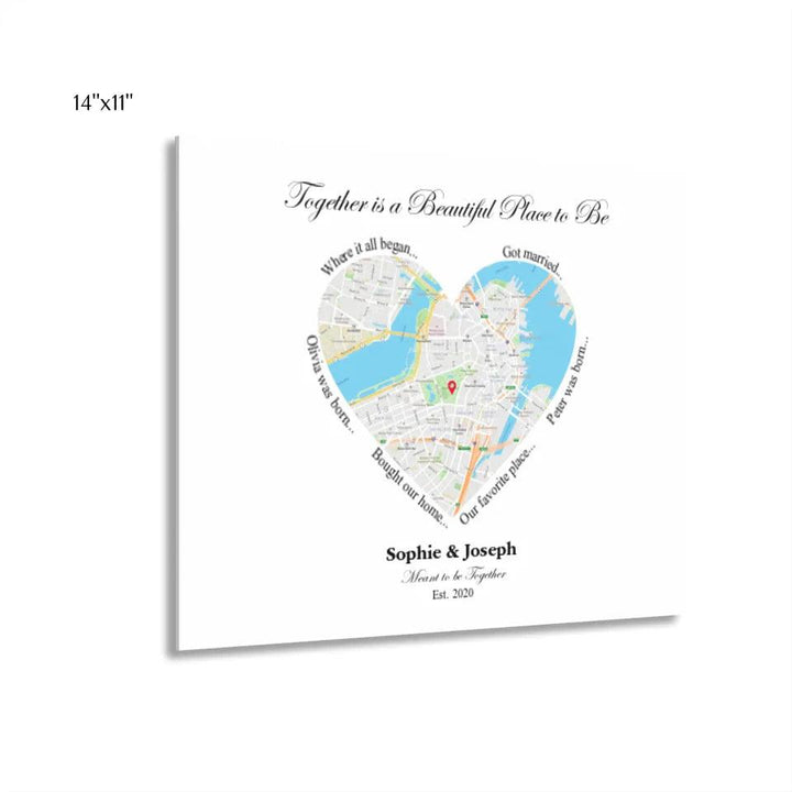 Custom Wall Art - Heart Shaped Single Location Map - ARTFULANE