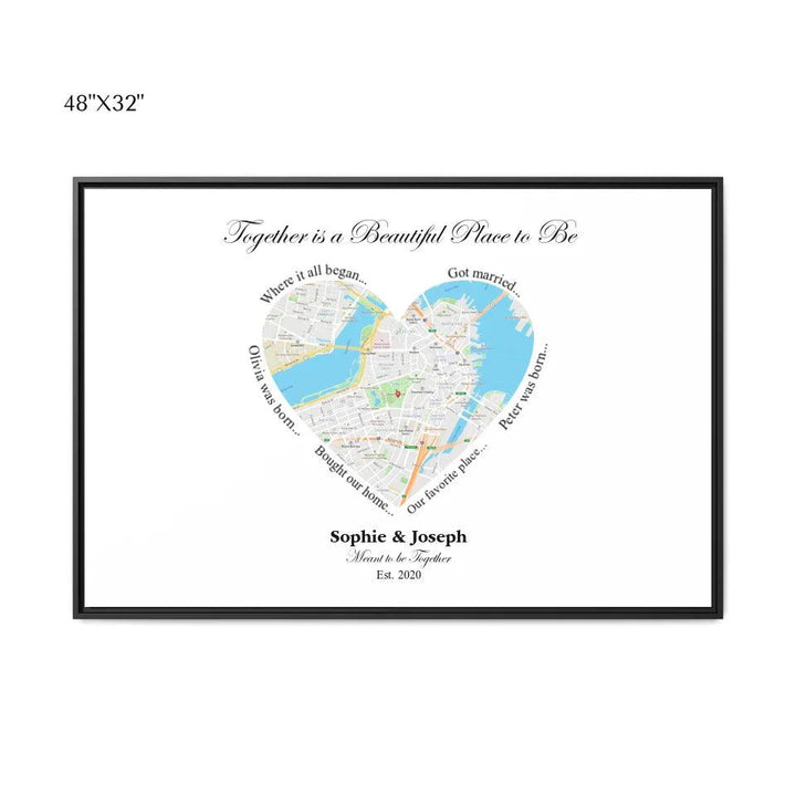 Custom Wall Art - Heart Shaped Single Location Map - ARTFULANE