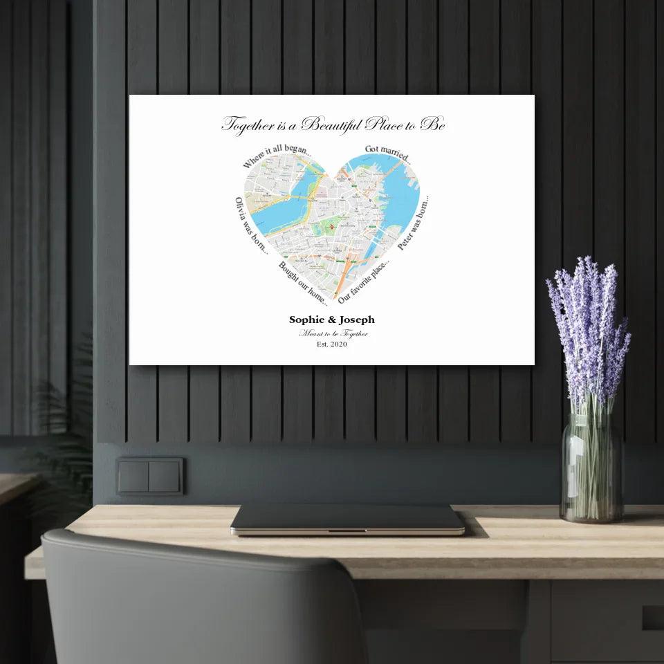 Custom Wall Art - Heart Shaped Single Location Map - ARTFULANE