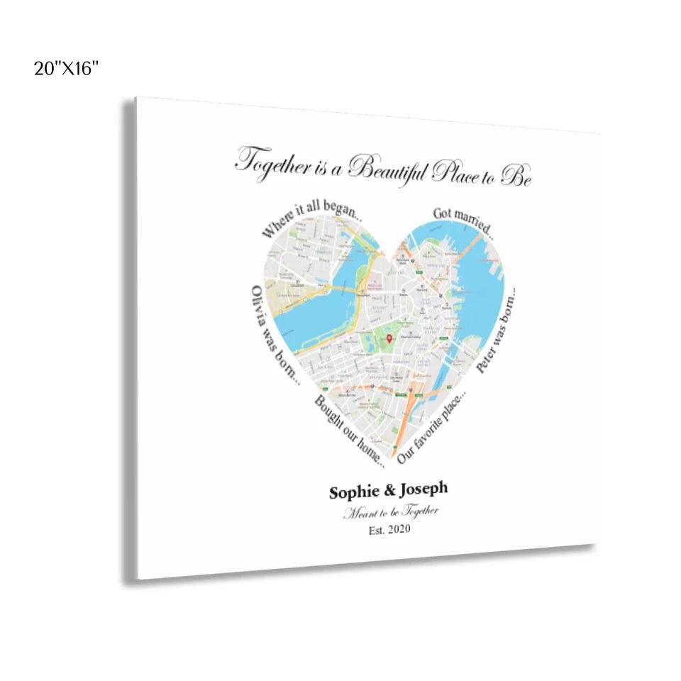 Custom Wall Art - Heart Shaped Single Location Map - ARTFULANE