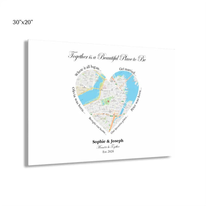 Custom Wall Art - Heart Shaped Single Location Map - ARTFULANE