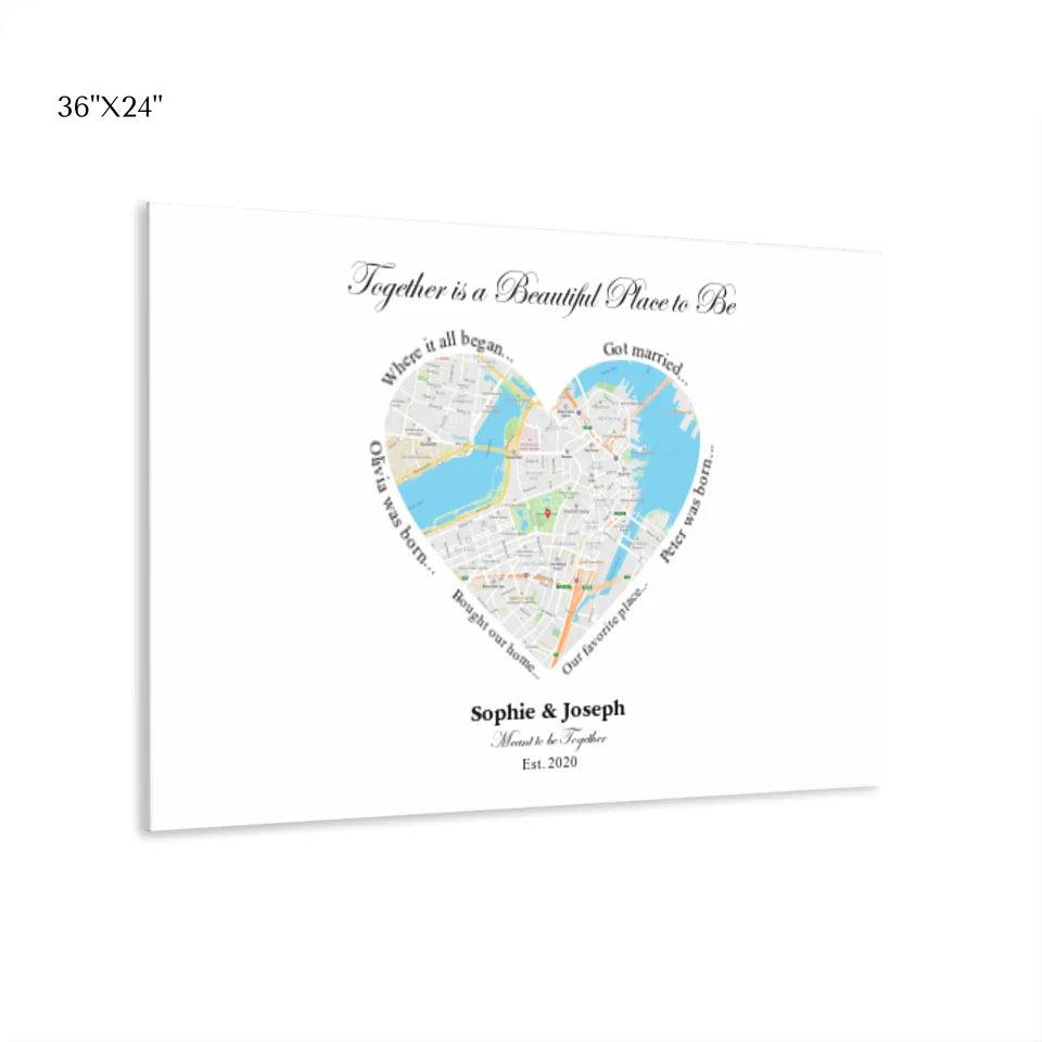 Custom Wall Art - Heart Shaped Single Location Map - ARTFULANE