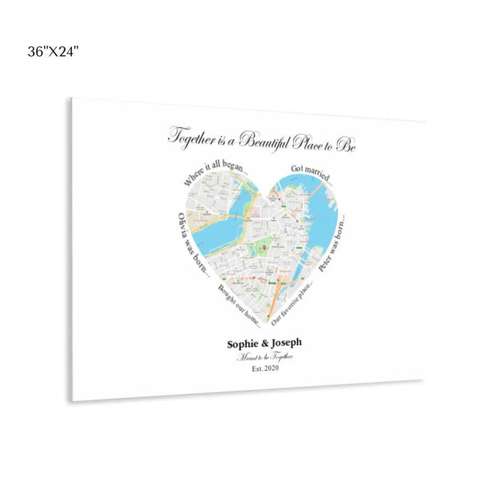 Custom Wall Art - Heart Shaped Single Location Map - ARTFULANE