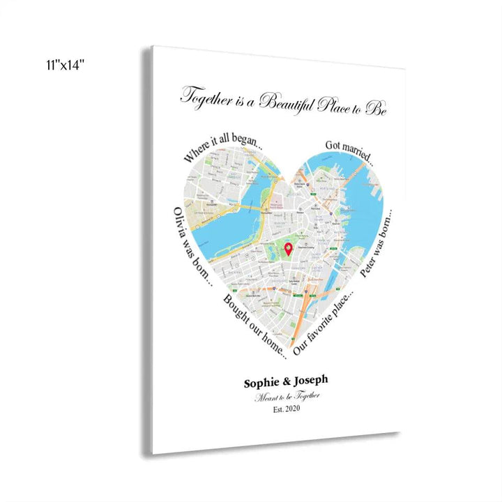 Custom Wall Art - Heart Shaped Single Location Map - ARTFULANE