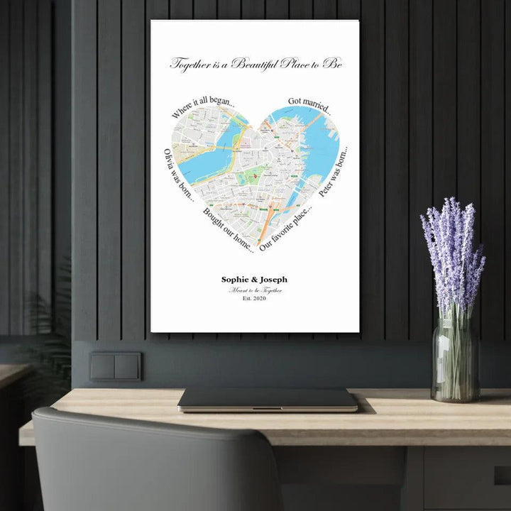 Custom Wall Art - Heart Shaped Single Location Map - ARTFULANE