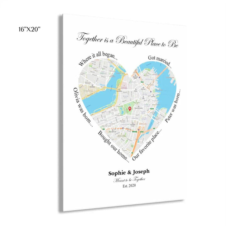 Custom Wall Art - Heart Shaped Single Location Map - ARTFULANE