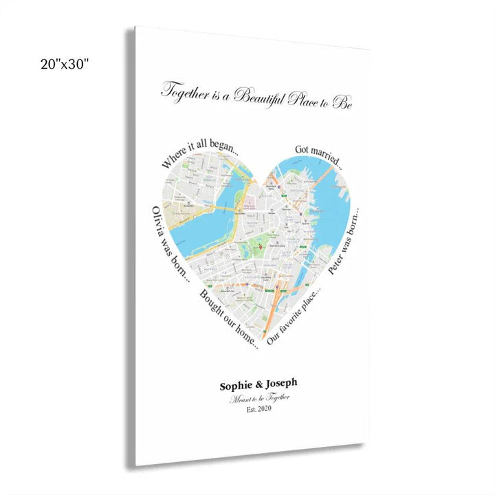 Custom Wall Art - Heart Shaped Single Location Map - ARTFULANE