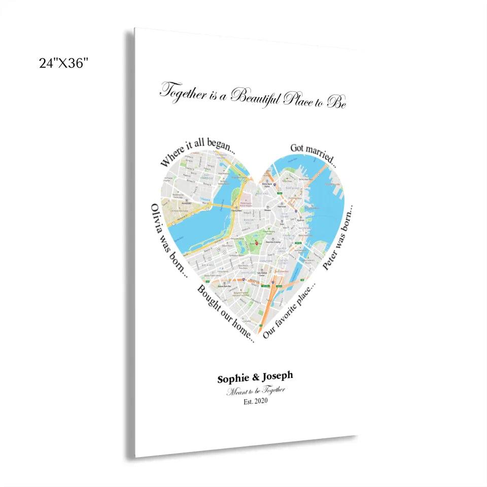 Custom Wall Art - Heart Shaped Single Location Map - ARTFULANE