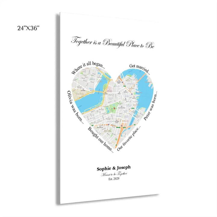 Custom Wall Art - Heart Shaped Single Location Map - ARTFULANE