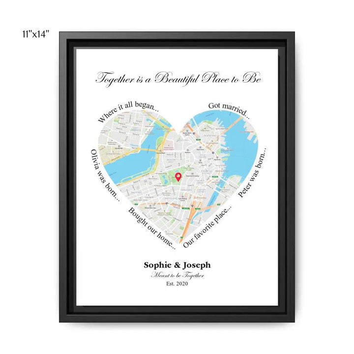 Custom Wall Art - Heart Shaped Single Location Map - ARTFULANE