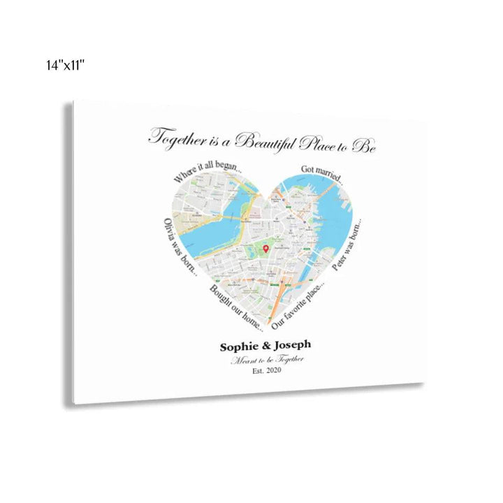 Custom Wall Art - Heart Shaped Single Location Map - ARTFULANE