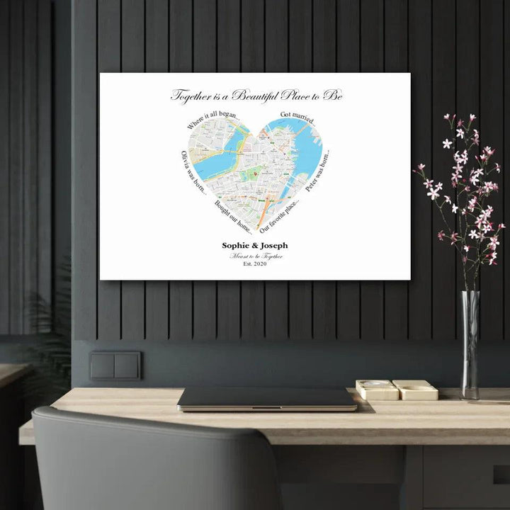 Custom Wall Art - Heart Shaped Single Location Map - ARTFULANE
