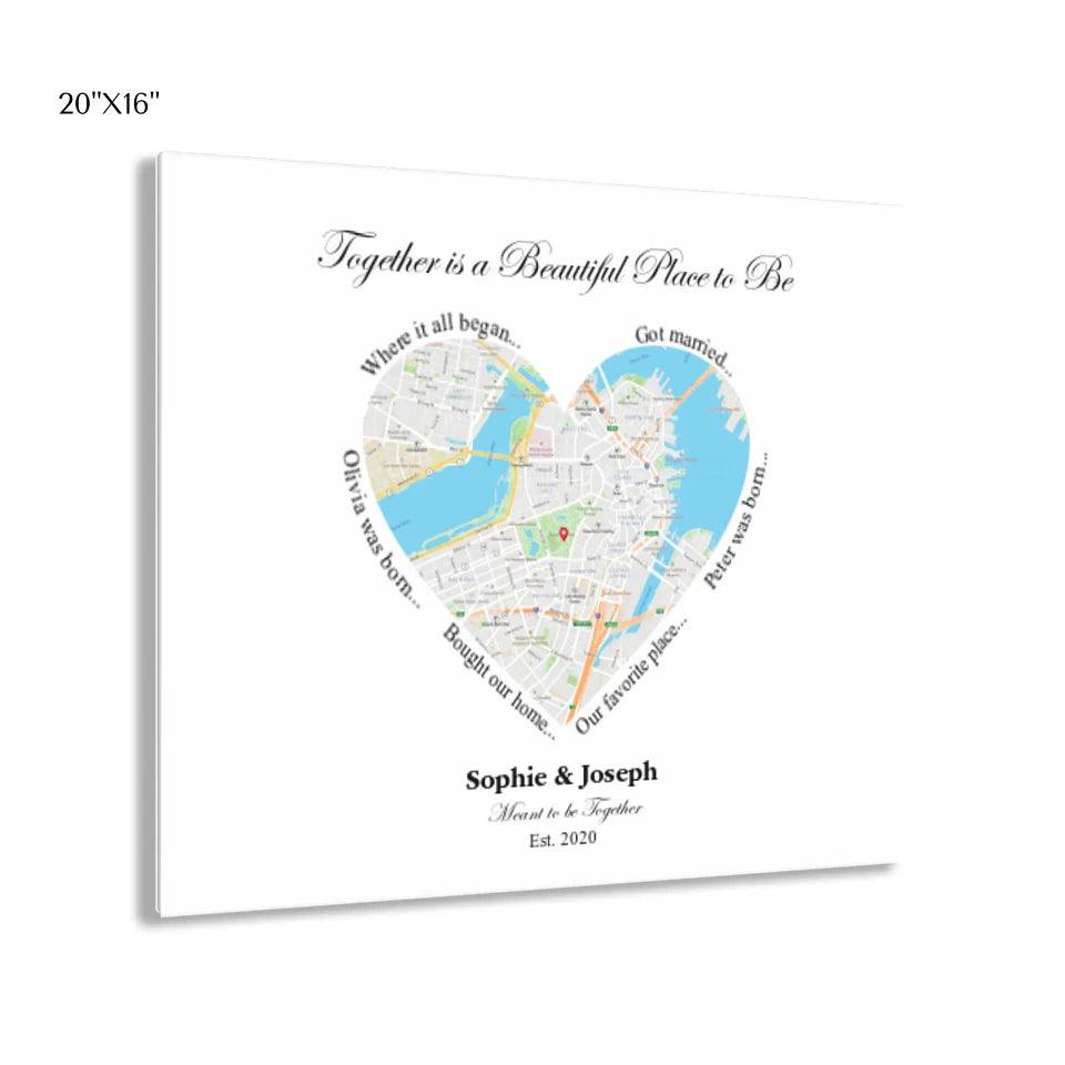 Custom Wall Art - Heart Shaped Single Location Map - ARTFULANE