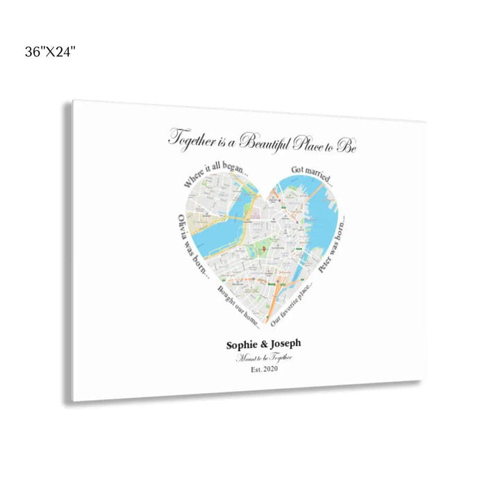 Custom Wall Art - Heart Shaped Single Location Map - ARTFULANE