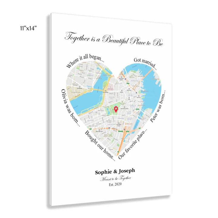 Custom Wall Art - Heart Shaped Single Location Map - ARTFULANE