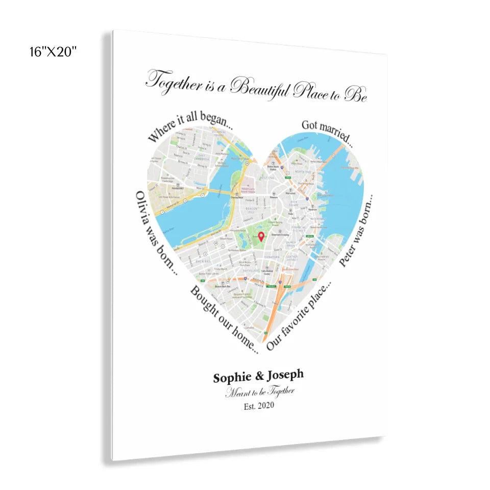 Custom Wall Art - Heart Shaped Single Location Map - ARTFULANE