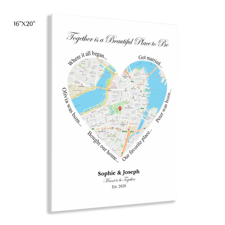 Custom Wall Art - Heart Shaped Single Location Map - ARTFULANE