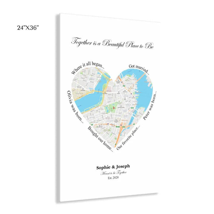 Custom Wall Art - Heart Shaped Single Location Map - ARTFULANE
