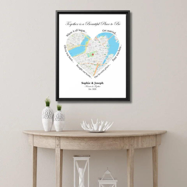 Custom Wall Art - Heart Shaped Single Location Map - ARTFULANE