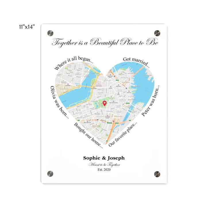 Custom Wall Art - Heart Shaped Single Location Map - ARTFULANE