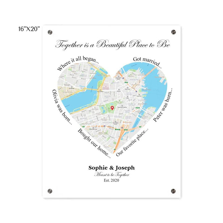 Custom Wall Art - Heart Shaped Single Location Map - ARTFULANE