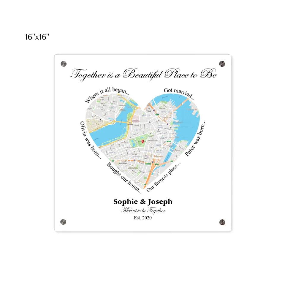 Custom Wall Art - Heart Shaped Single Location Map - ARTFULANE