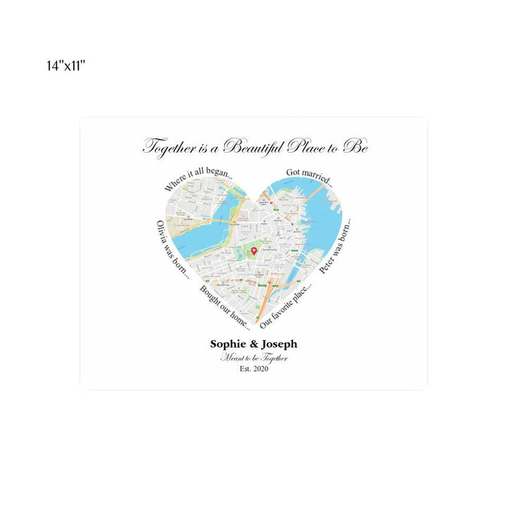 Custom Wall Art - Heart Shaped Single Location Map - ARTFULANE