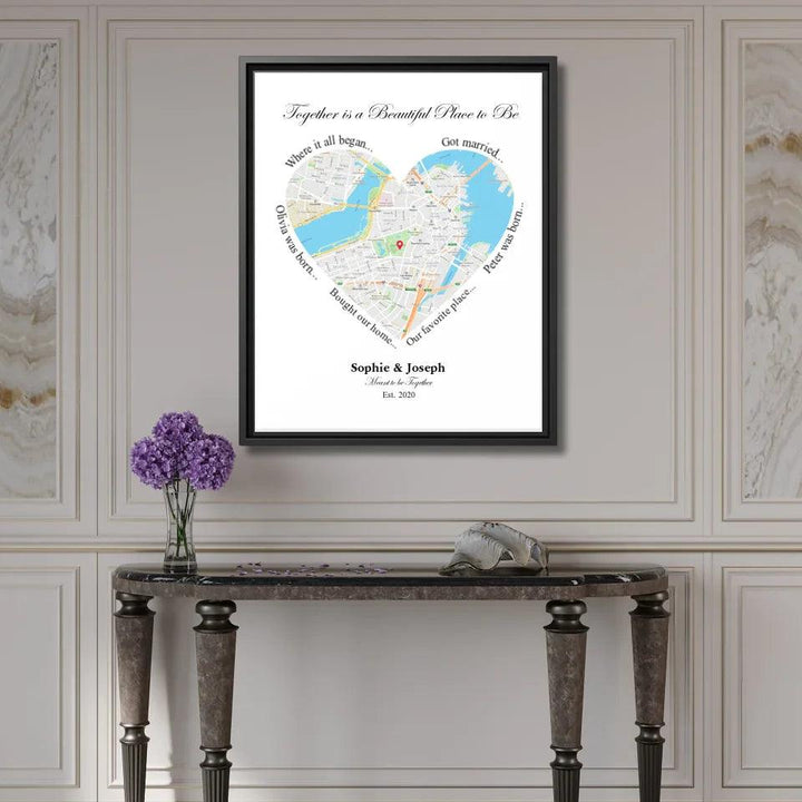 Custom Wall Art - Heart Shaped Single Location Map - ARTFULANE