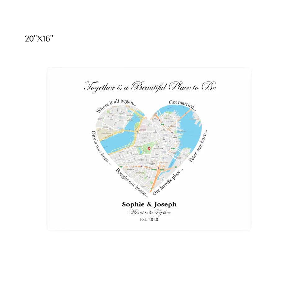 Custom Wall Art - Heart Shaped Single Location Map - ARTFULANE