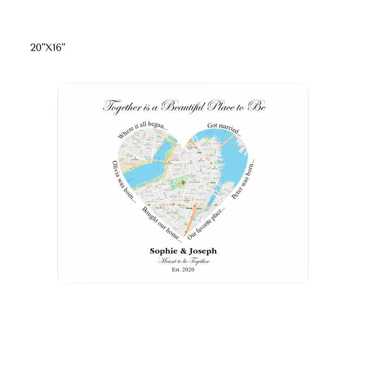 Custom Wall Art - Heart Shaped Single Location Map - ARTFULANE