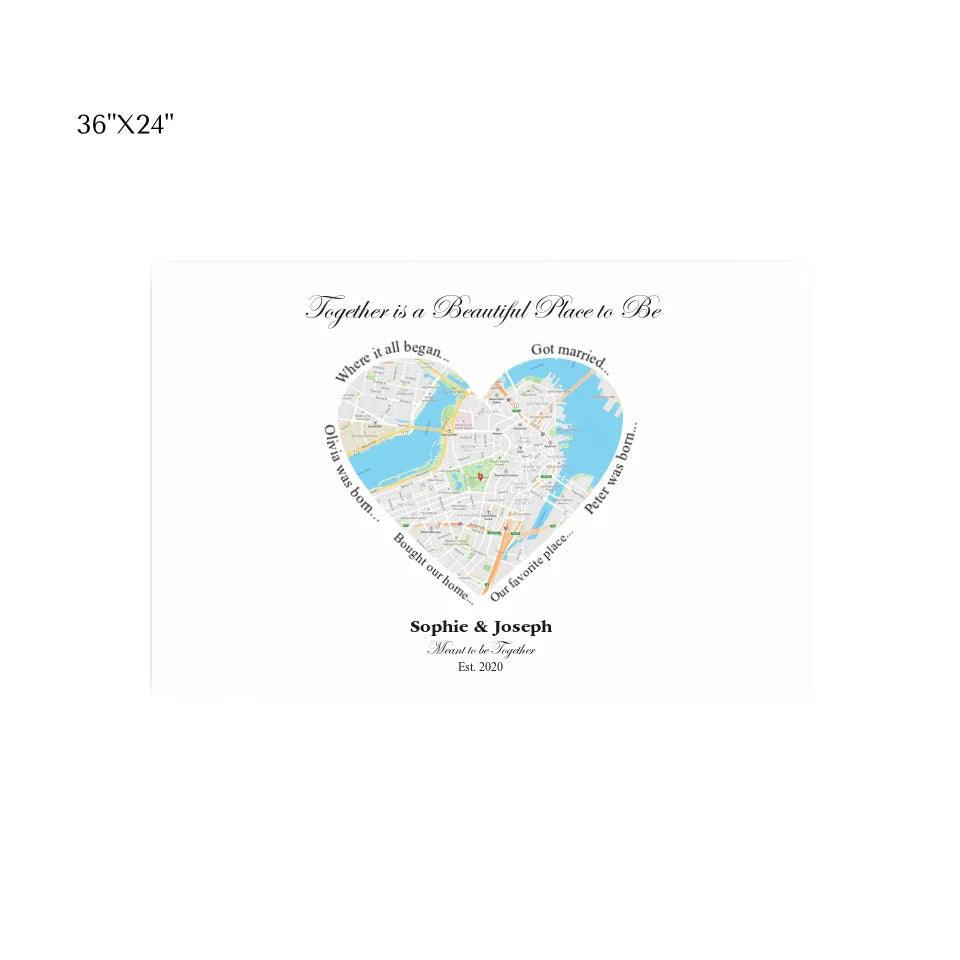 Custom Wall Art - Heart Shaped Single Location Map - ARTFULANE