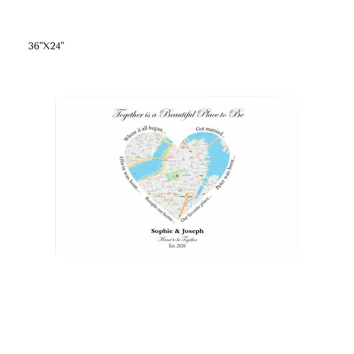Custom Wall Art - Heart Shaped Single Location Map - ARTFULANE