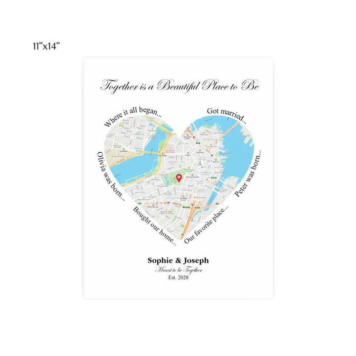 Custom Wall Art - Heart Shaped Single Location Map - ARTFULANE