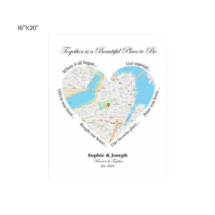 Custom Wall Art - Heart Shaped Single Location Map - ARTFULANE