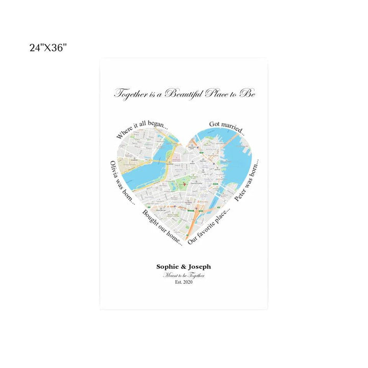 Custom Wall Art - Heart Shaped Single Location Map - ARTFULANE