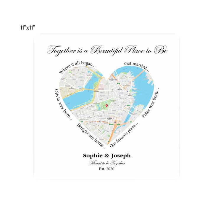 Custom Wall Art - Heart Shaped Single Location Map - ARTFULANE