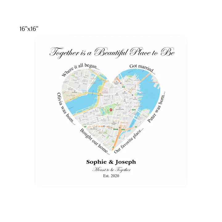 Custom Wall Art - Heart Shaped Single Location Map - ARTFULANE