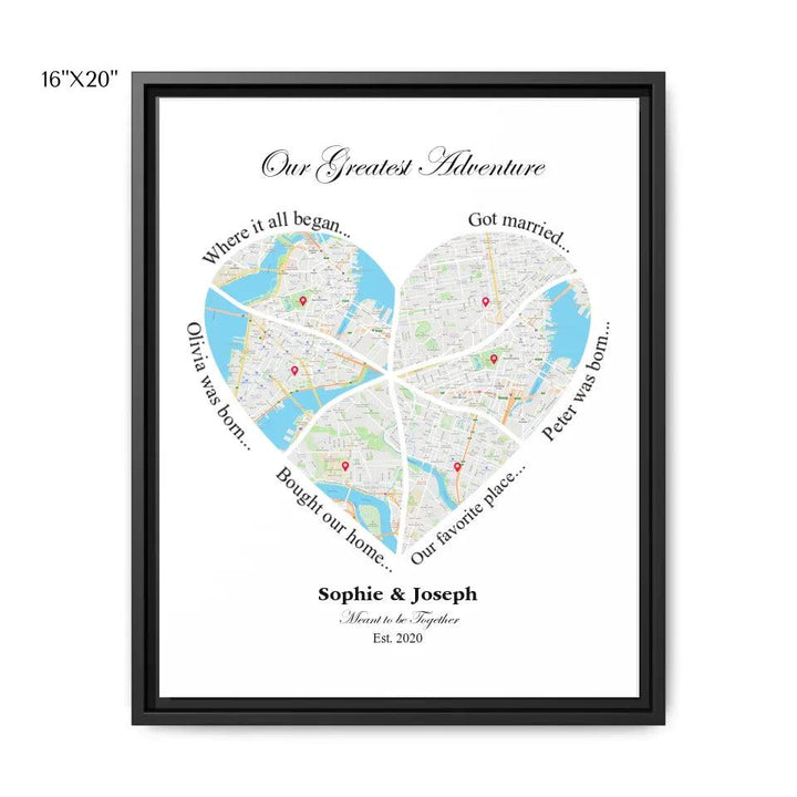 Custom Wall Art - Heart Shaped Six Location Map - ARTFULANE
