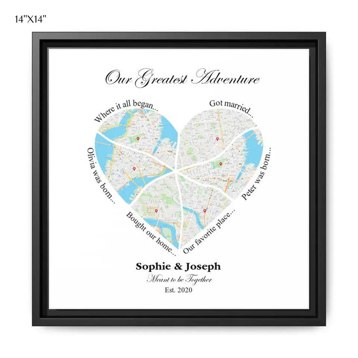 Custom Wall Art - Heart Shaped Six Location Map - ARTFULANE
