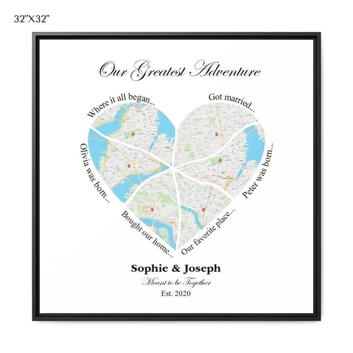 Custom Wall Art - Heart Shaped Six Location Map - ARTFULANE